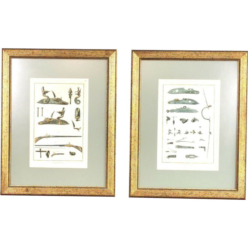 Pair of vintage lithographs "Arquebusier" by Bernard Fecit