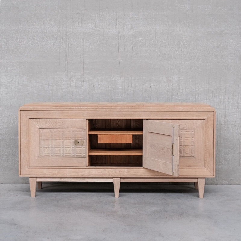 Mid century oakwood and brass sideboard, France 1940s