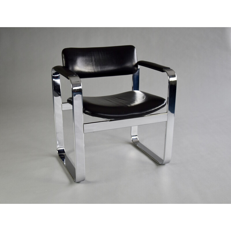 Paire de fauteuils de bureau vintage en aluminium et cuir par Eero Aarnio pour Mobel Italia, Italie 1960