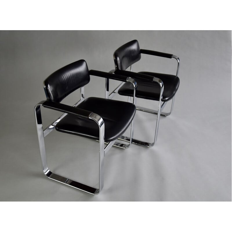 Pair of vintage aluminum and leather office chairs by Eero Aarnio for Mobel Italia, Italy 1960