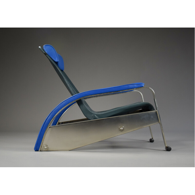 Vintage leather and steel reclining chair by Tecta, France 1980s