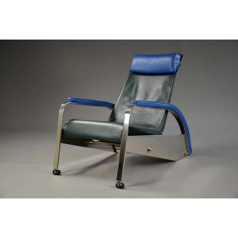 Vintage leather and steel reclining chair by Tecta, France 1980s