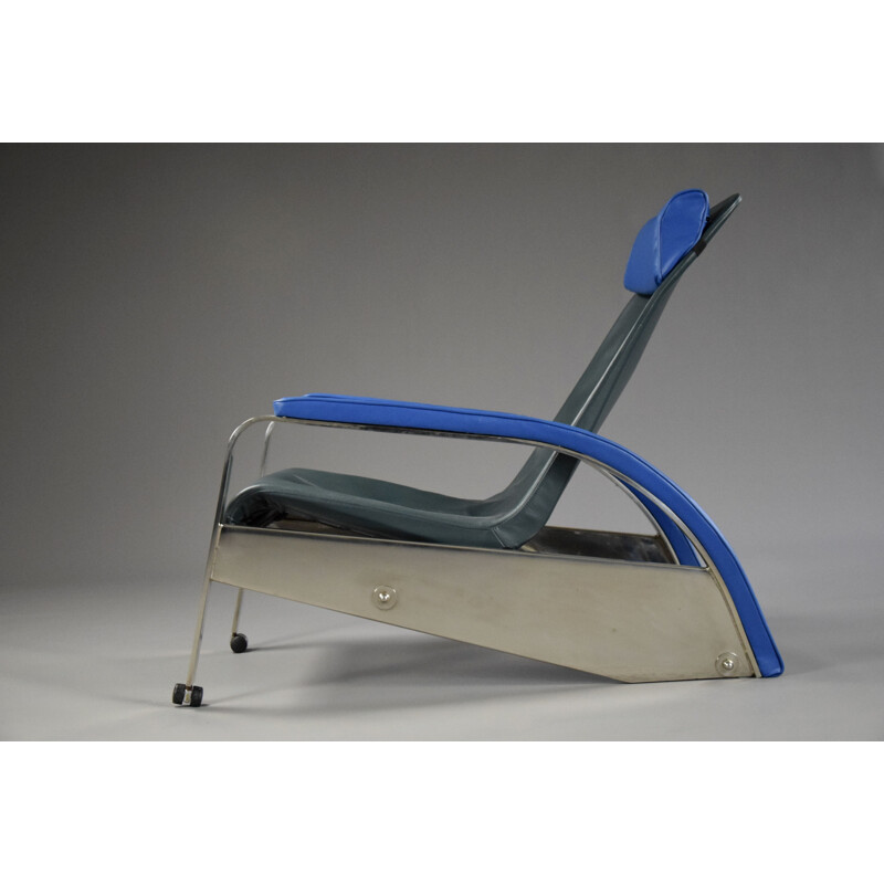 Vintage leather and steel reclining chair by Tecta, France 1980s
