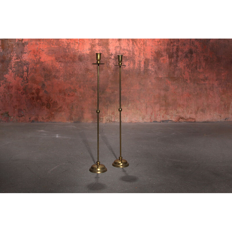 Pair of vintage hollywood regency candlesticks in brass, 1980