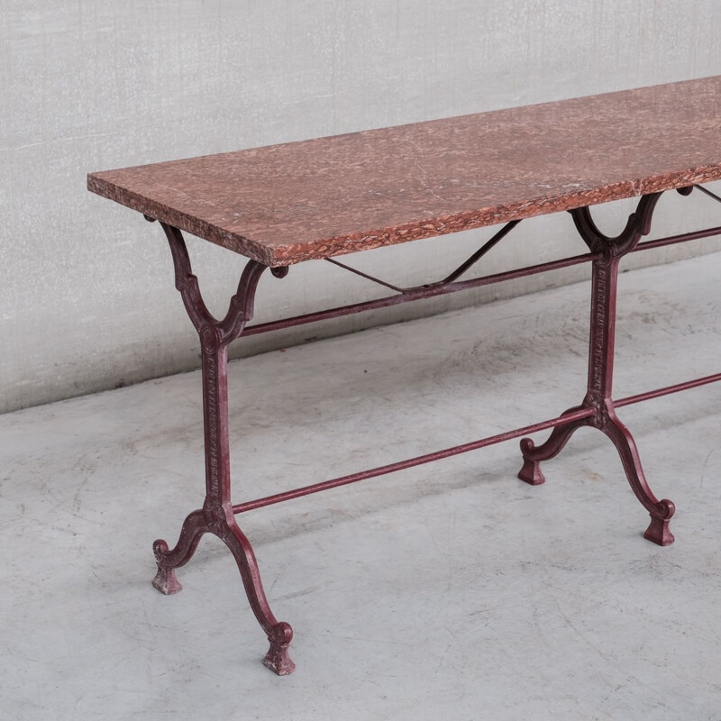 Table vintage en marbre rouge, France 1950