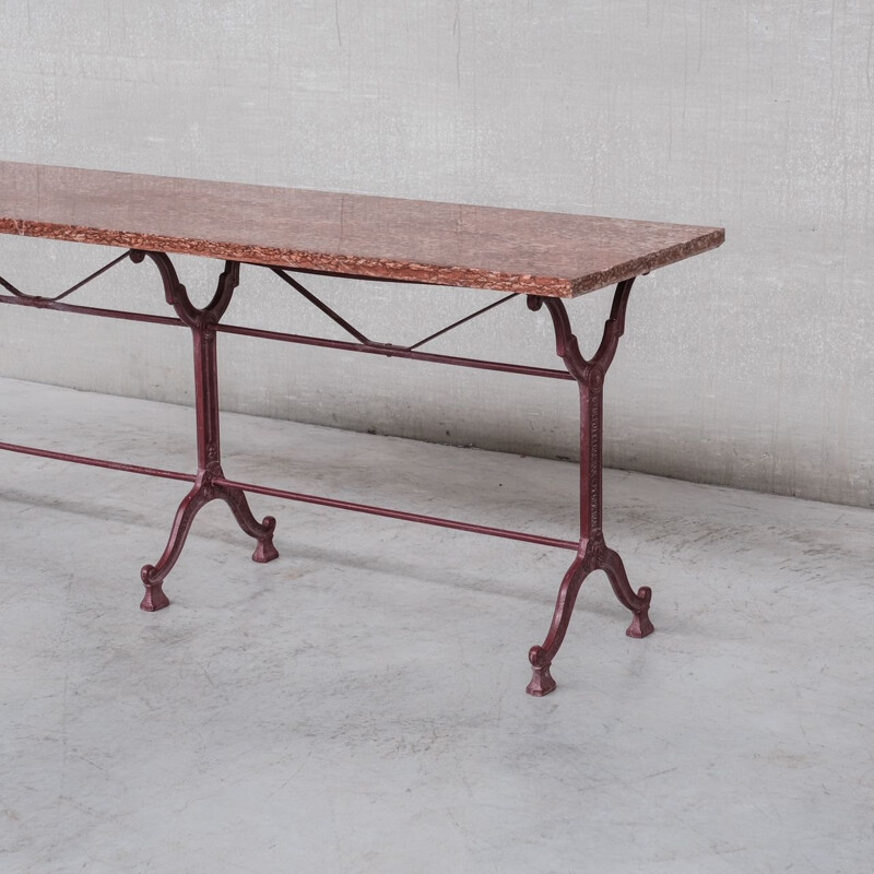 Table vintage en marbre rouge, France 1950