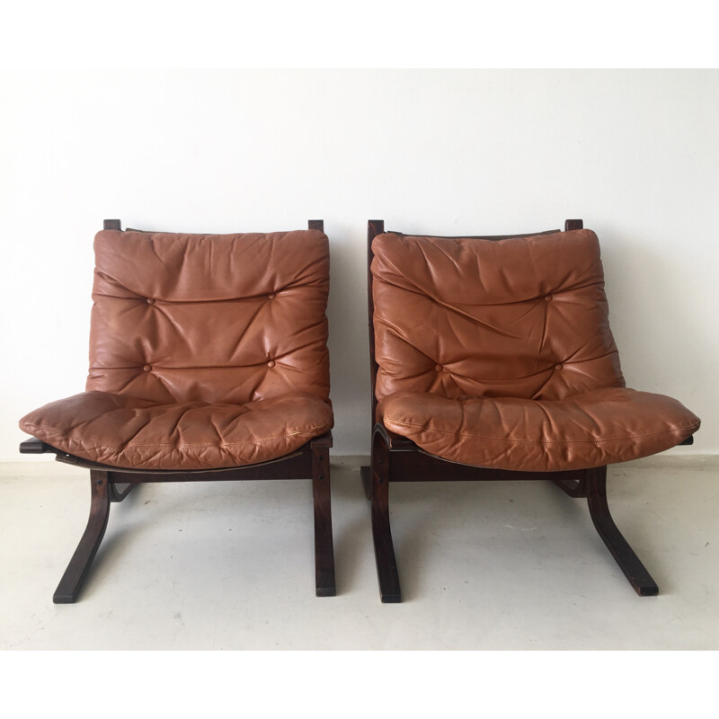 Paire de fauteuils "Siësta" Westnofa Furniture en cuir cognac, Ingmar RELLING - 1960