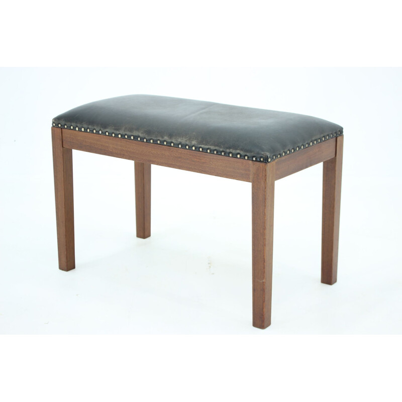 Vintage Danish mahogany and leather stool, 1940s