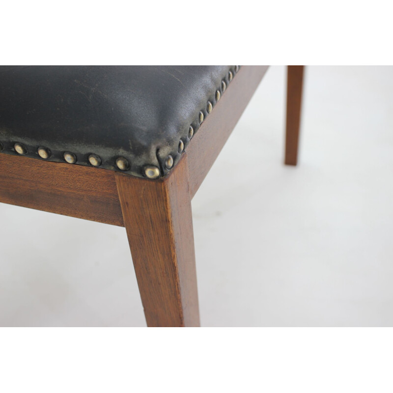 Vintage Danish mahogany and leather stool, 1940s