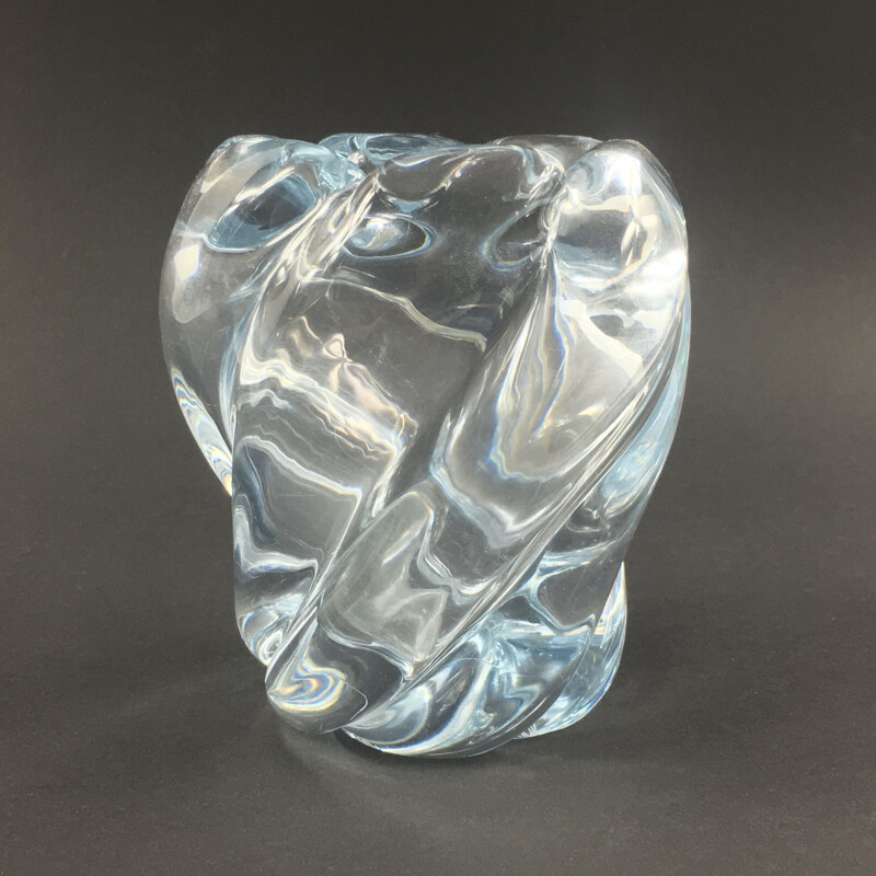 Vintage twisted glass vase by Edvin Öhrström for Orrefors, Sweden 1960