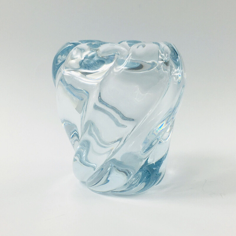 Vase vintage en verre de glace torsadé par Edvin Öhrström pour Orrefors, Suède 1960