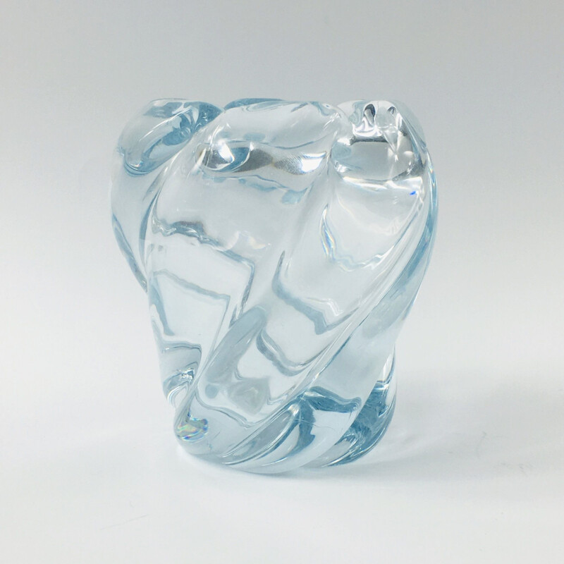Vase vintage en verre de glace torsadé par Edvin Öhrström pour Orrefors, Suède 1960