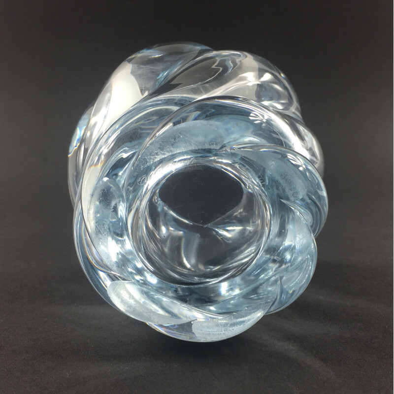 Vintage twisted glass vase by Edvin Öhrström for Orrefors, Sweden 1960