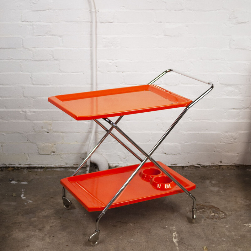 Vintage plastic and chromed metal folding bar cart, Italy 1960