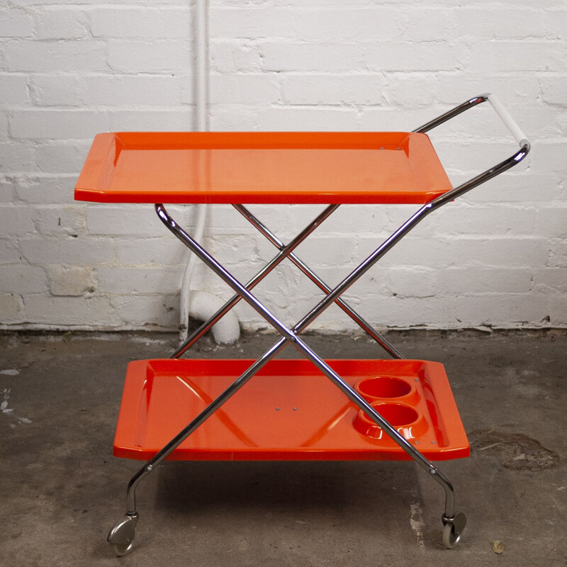 Vintage plastic and chromed metal folding bar cart, Italy 1960