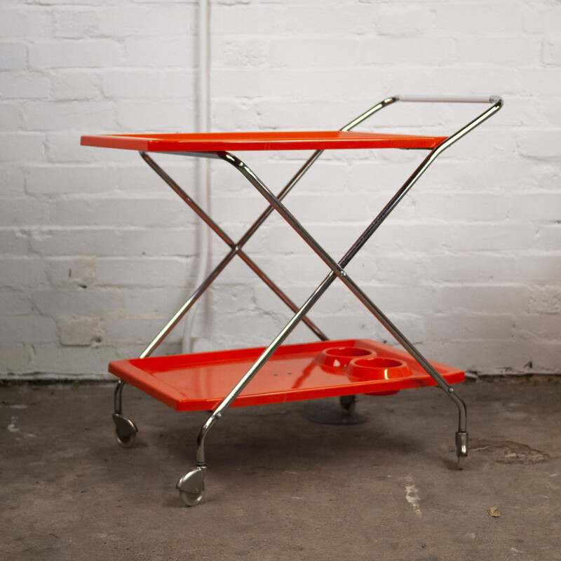 Vintage plastic and chromed metal folding bar cart, Italy 1960