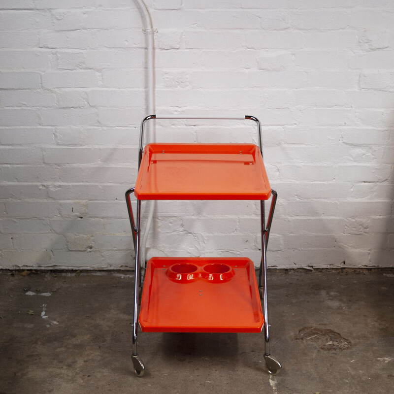 Vintage plastic and chromed metal folding bar cart, Italy 1960