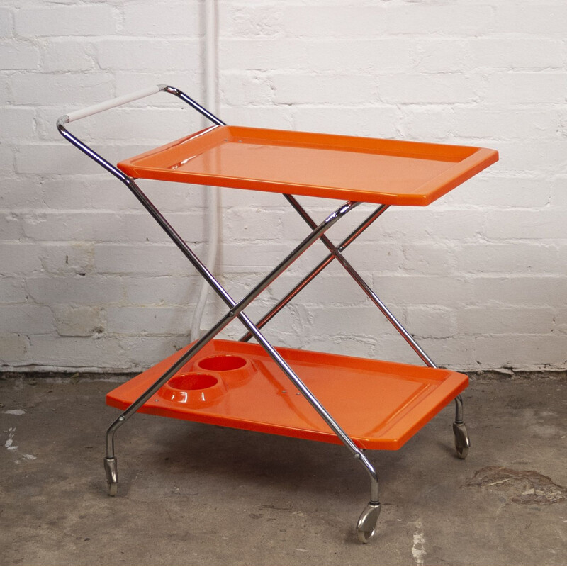 Vintage plastic and chromed metal folding bar cart, Italy 1960