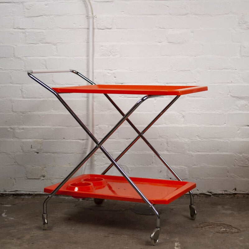 Vintage plastic and chromed metal folding bar cart, Italy 1960