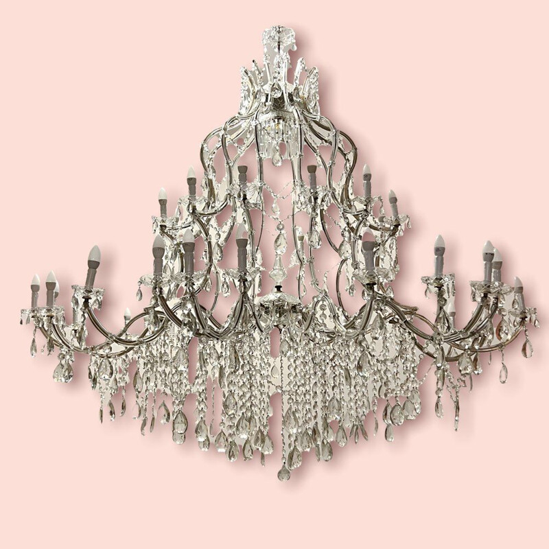 Vintage crystal chandelier with 37 lights, 1950s