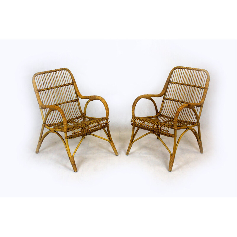 Vintage rattan living room set, Czechoslovakia 1960s