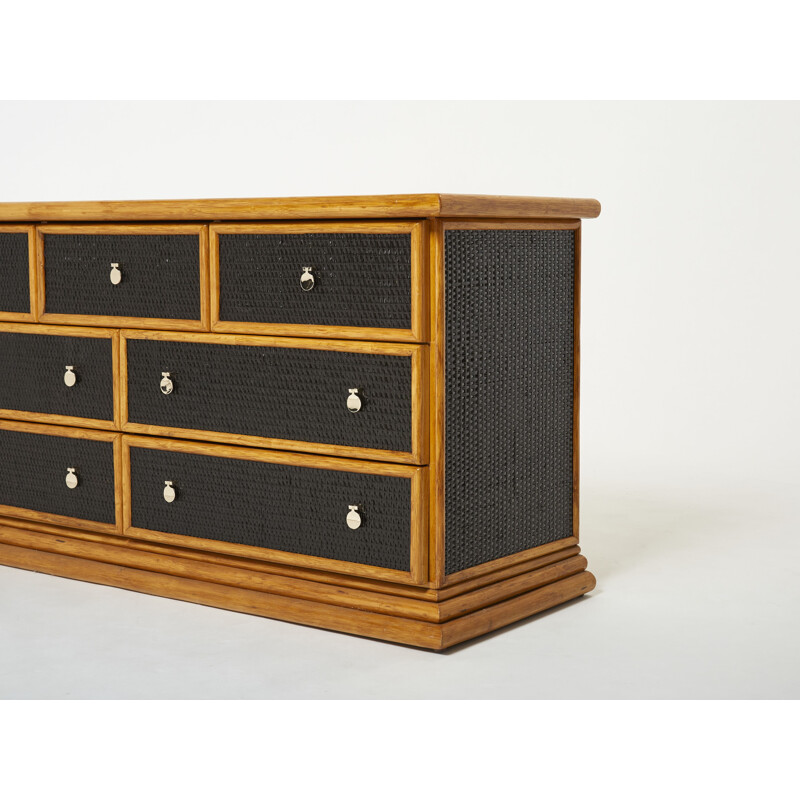 Vintage bamboo, rattan and brass chest of drawers, 1960