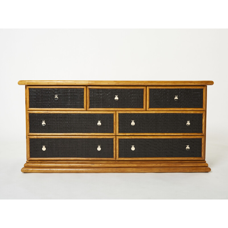 Vintage bamboo, rattan and brass chest of drawers, 1960