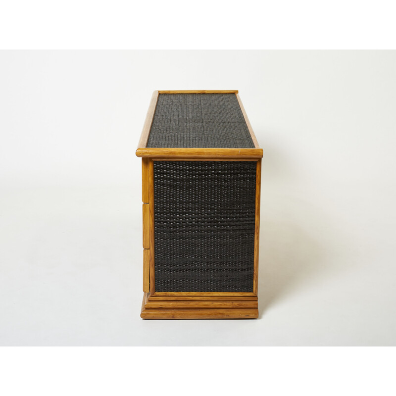 Vintage bamboo, rattan and brass chest of drawers, 1960