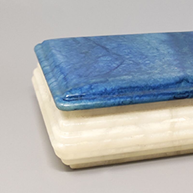 Vintage blue and white alabaster box, Italy 1960