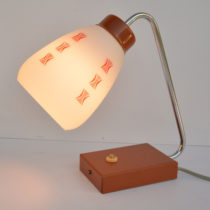 Vintage glass and steel table lamp by J. Hurka for Lidokov, Czechoslovakia 1960