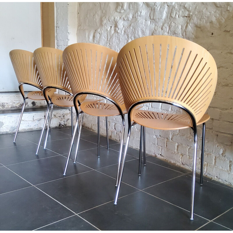 Conjunto de 4 cadeiras de madeira dinamarquesas vintage da Nanna Ditzel para Fredericia Stolefabrik, 1993