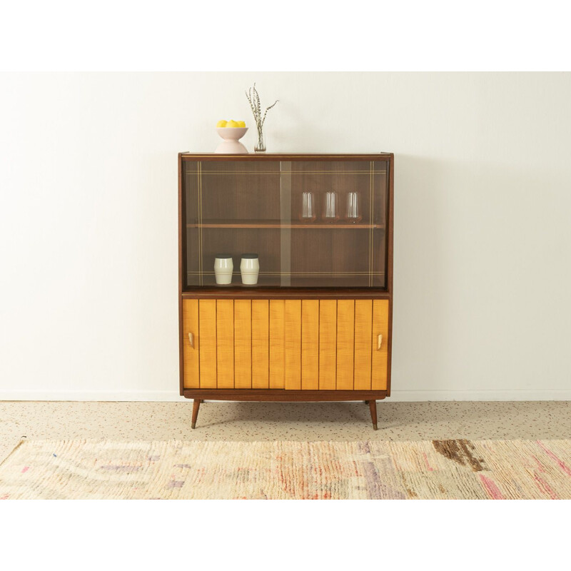 Vintage walnut veneer display cabinet, 1950s