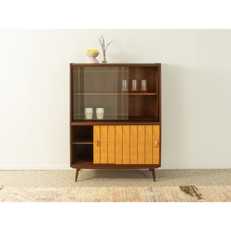 Vintage walnut veneer display cabinet, 1950s