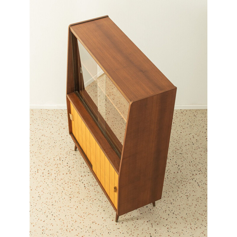 Vintage walnut veneer display cabinet, 1950s