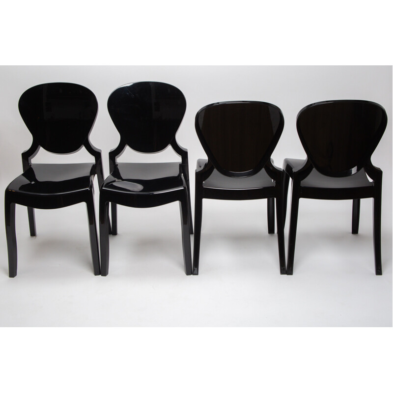 Conjunto de 4 cadeiras de policarbonato preto vintage da Rainha por Claudio Dondoli e Marco Pocci