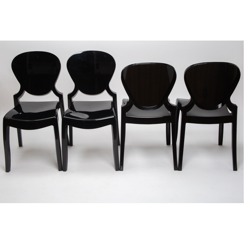 Set of 4 vintage black polycarbonate chairs by Queen by Claudio Dondoli and Marco Pocci