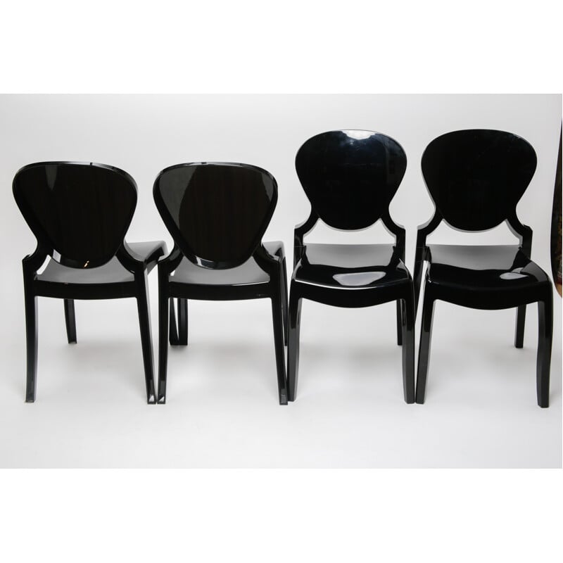 Ensemble de 4 chaises noires vintage en polycarbonate par Queen de Claudio Dondoli et Marco Pocci