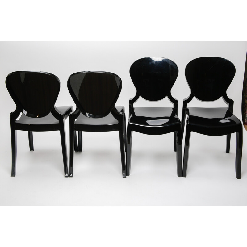 Set of 4 vintage black polycarbonate chairs by Queen by Claudio Dondoli and Marco Pocci