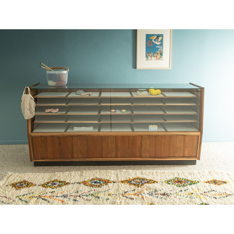 Vintage walnut veneer display cabinet, Germany 1950s