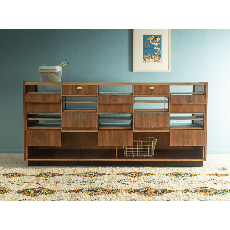 Vintage walnut veneer display cabinet, Germany 1950s