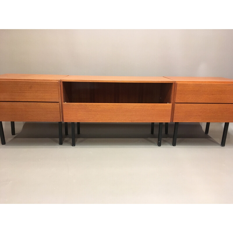 Modular sideboard in teak and metal - 1950s