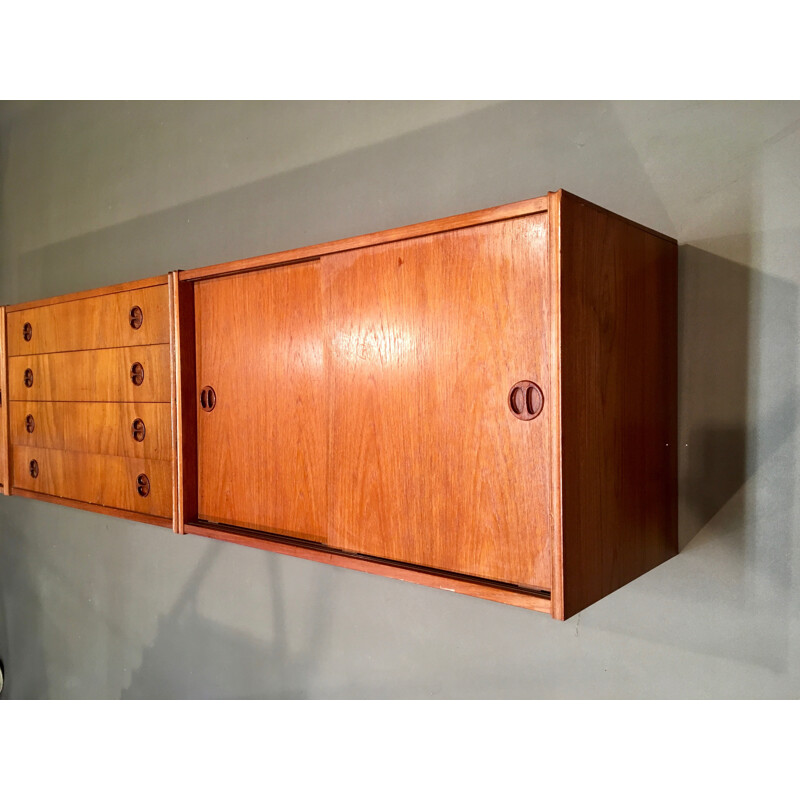 Mid-century teak wall sideboard - 1950s