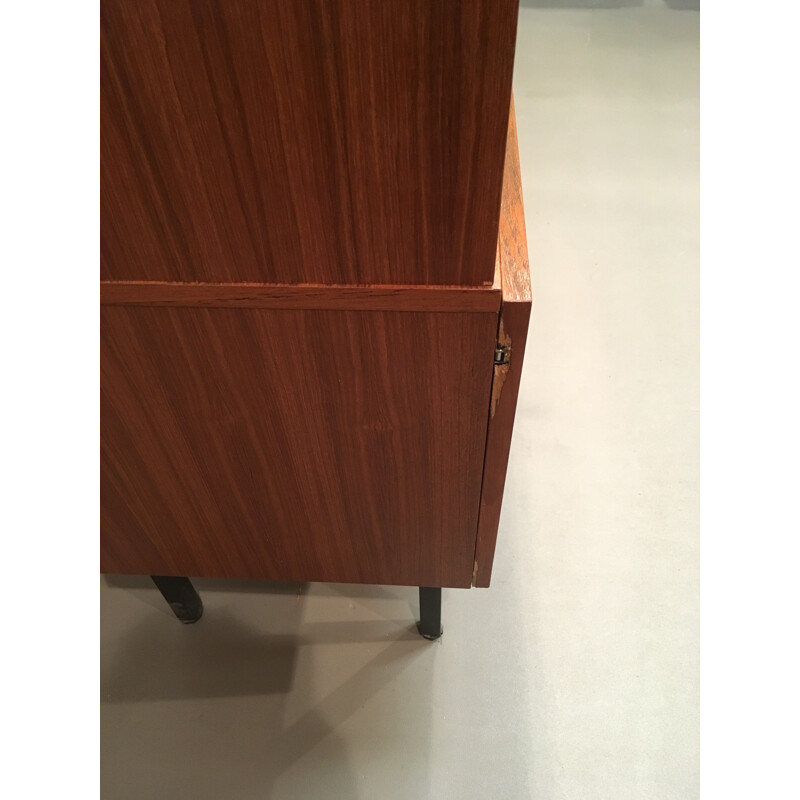 Teak wooden secretary desk with metal legs - 1950s