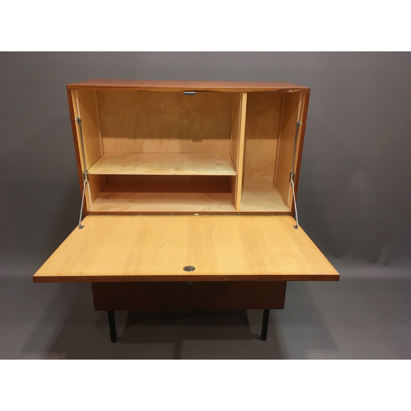 Teak wooden secretary desk with metal legs - 1950s