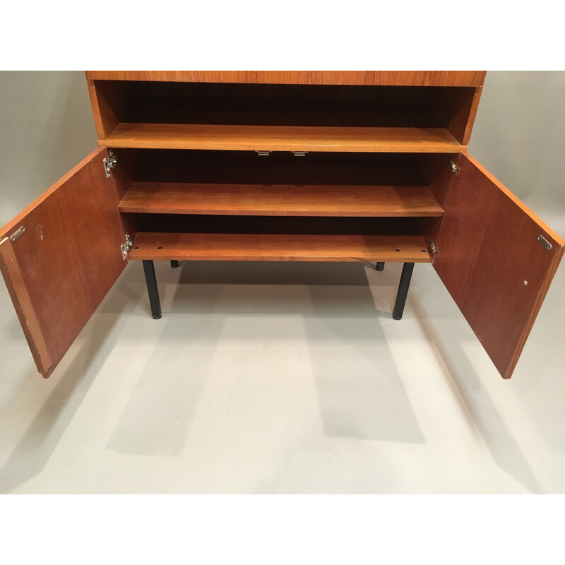 Teak wooden secretary desk with metal legs - 1950s