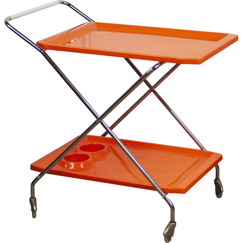 Vintage plastic and chromed metal folding bar cart, Italy 1960