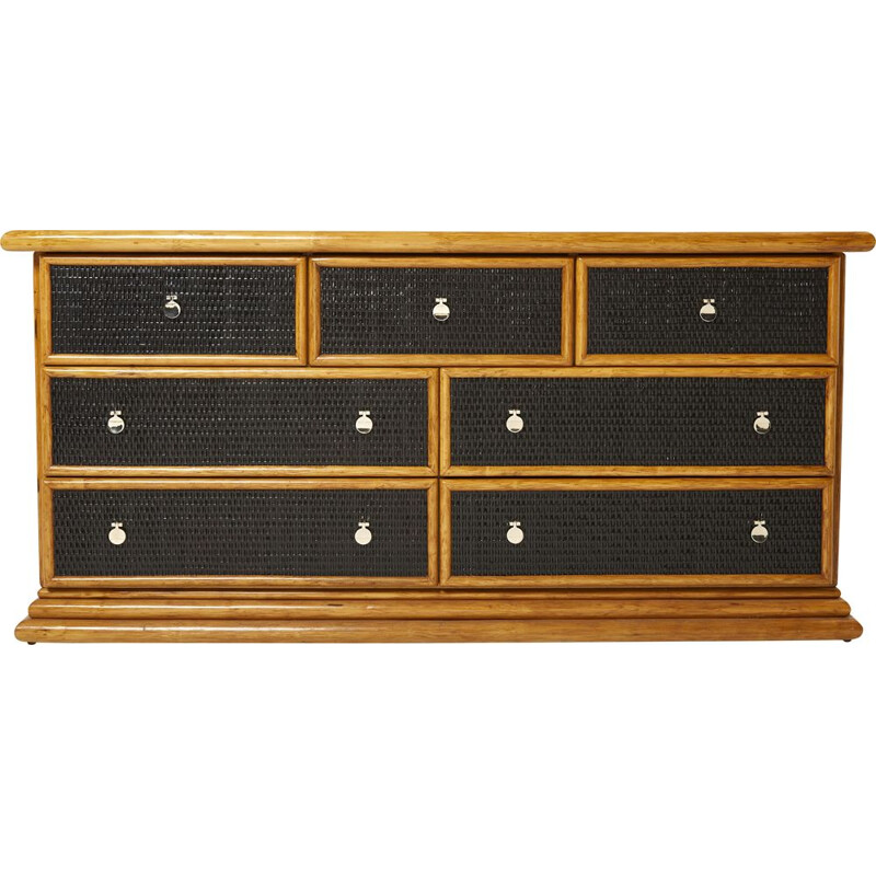 Vintage bamboo, rattan and brass chest of drawers, 1960