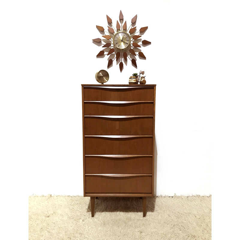 Tall Austinsuite chest of drawers in teak wood - 1960s