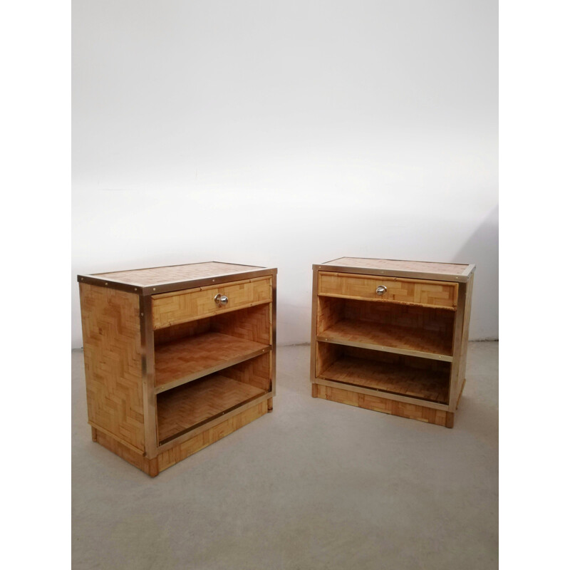 Pair of vintage bamboo and rattan night stands, Italy 1970s