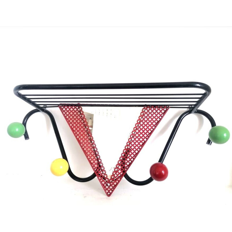 Vintage wall coat rack with tubular structure by Mathieu Matégot, 1950